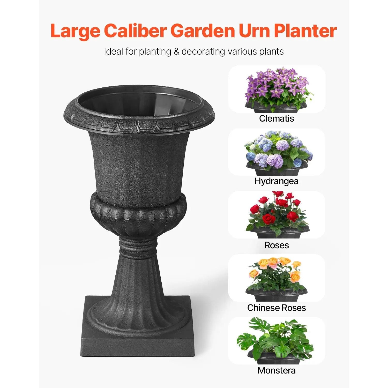 Plastic Urn Planters, 15.8 x 26.4 Inch, 2 Pack by HouseOfZazla