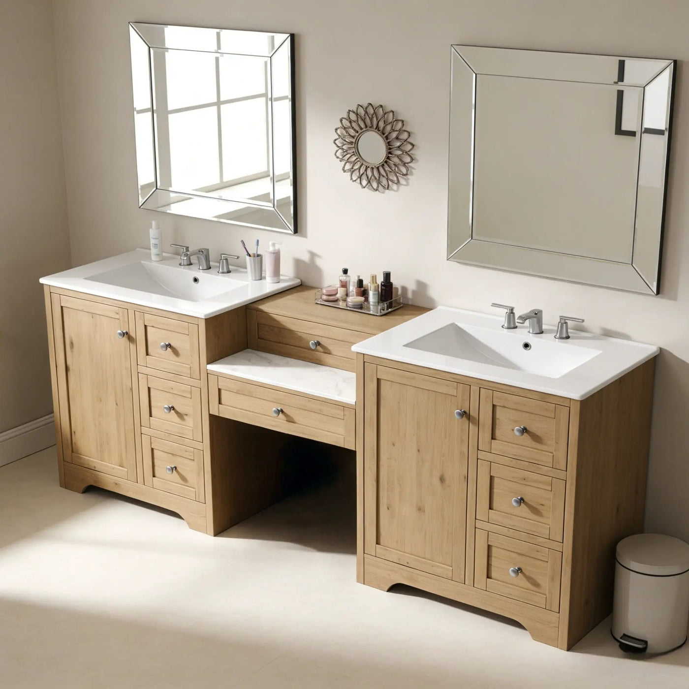 Double Sink Bathroom Vanity With Countertop, 2 Ceramic Sinks, 6 Drawers by HouseOfZazla