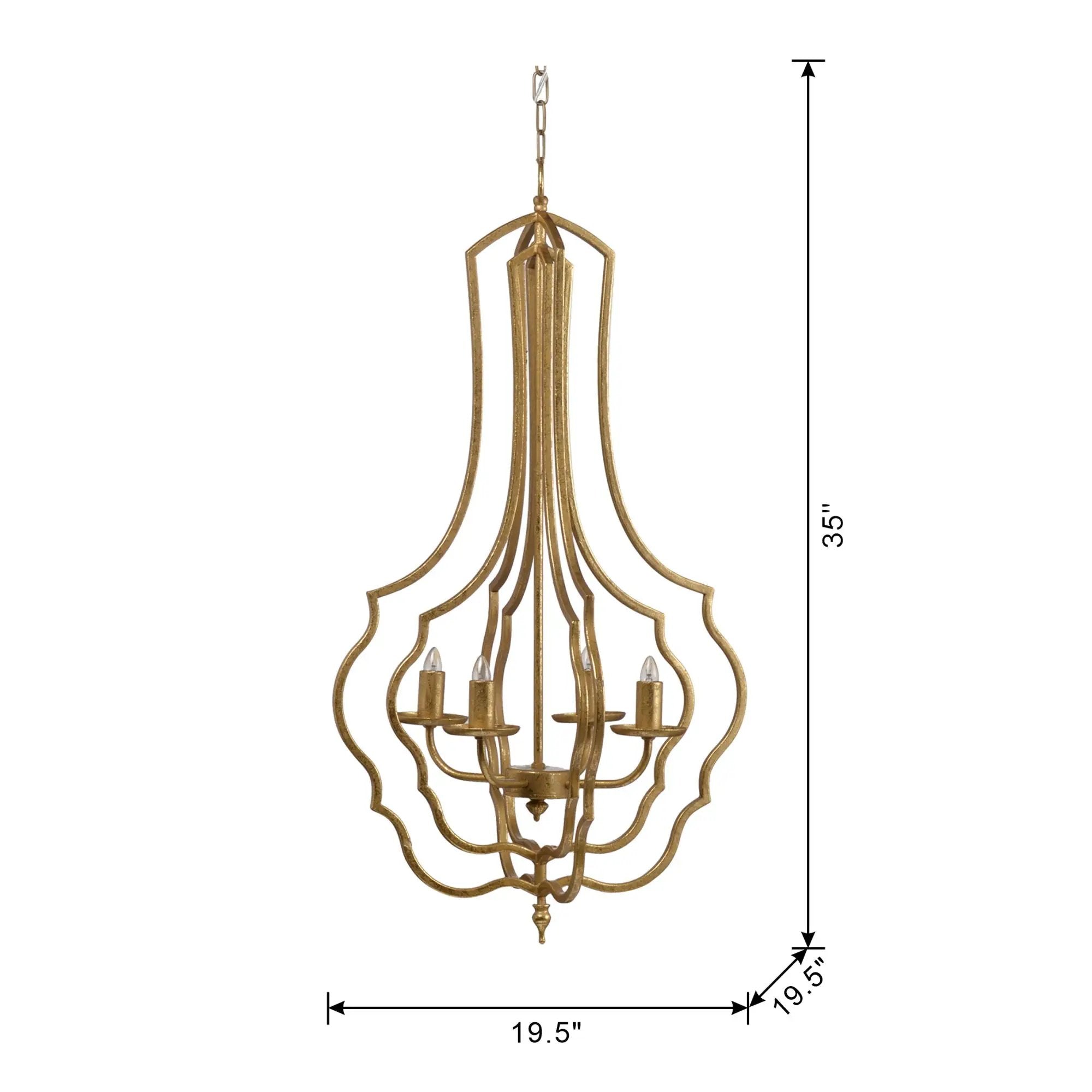4 Light Chandelier, Hanging Light Fixture With Adjustable Chain For Kitchen, Bulb Not Included - Gold by HouseOfZazla