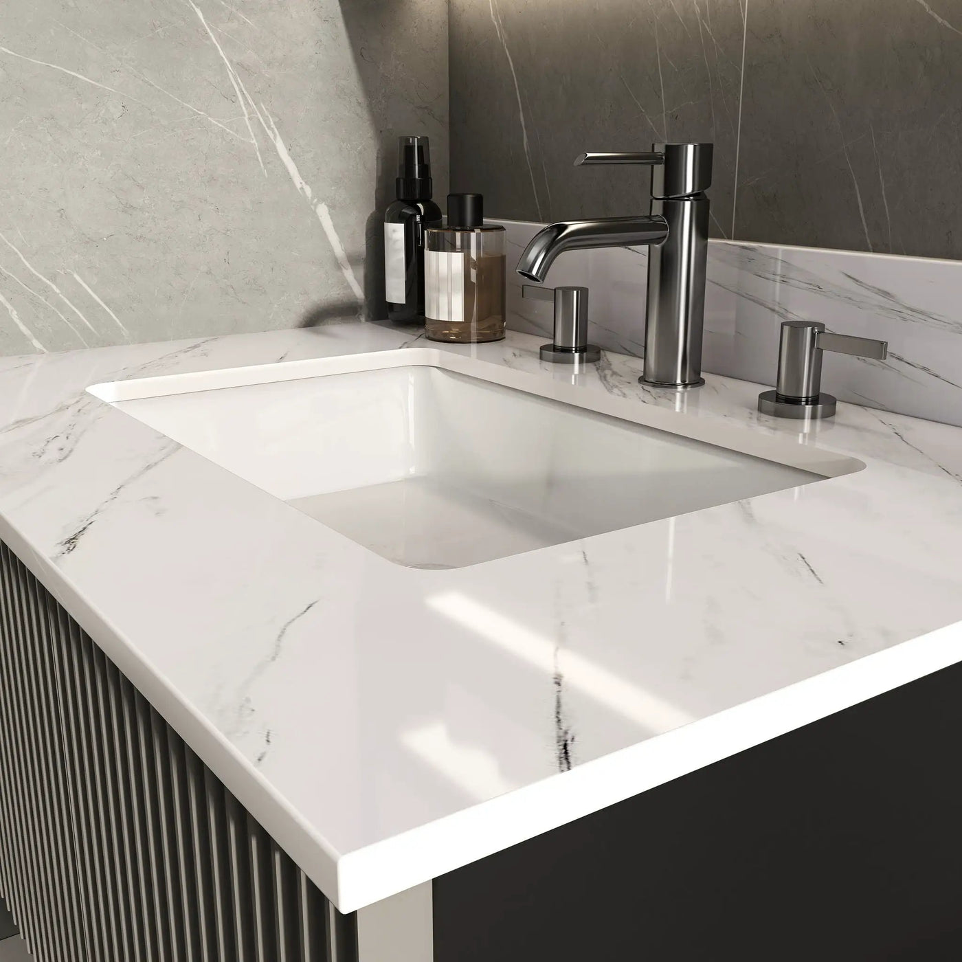 Bianco Carrara Venato Elegant Marble Vanity Top, Bathroom Vanity With Undermount Sink, Sintered Stone by HouseOfZazla