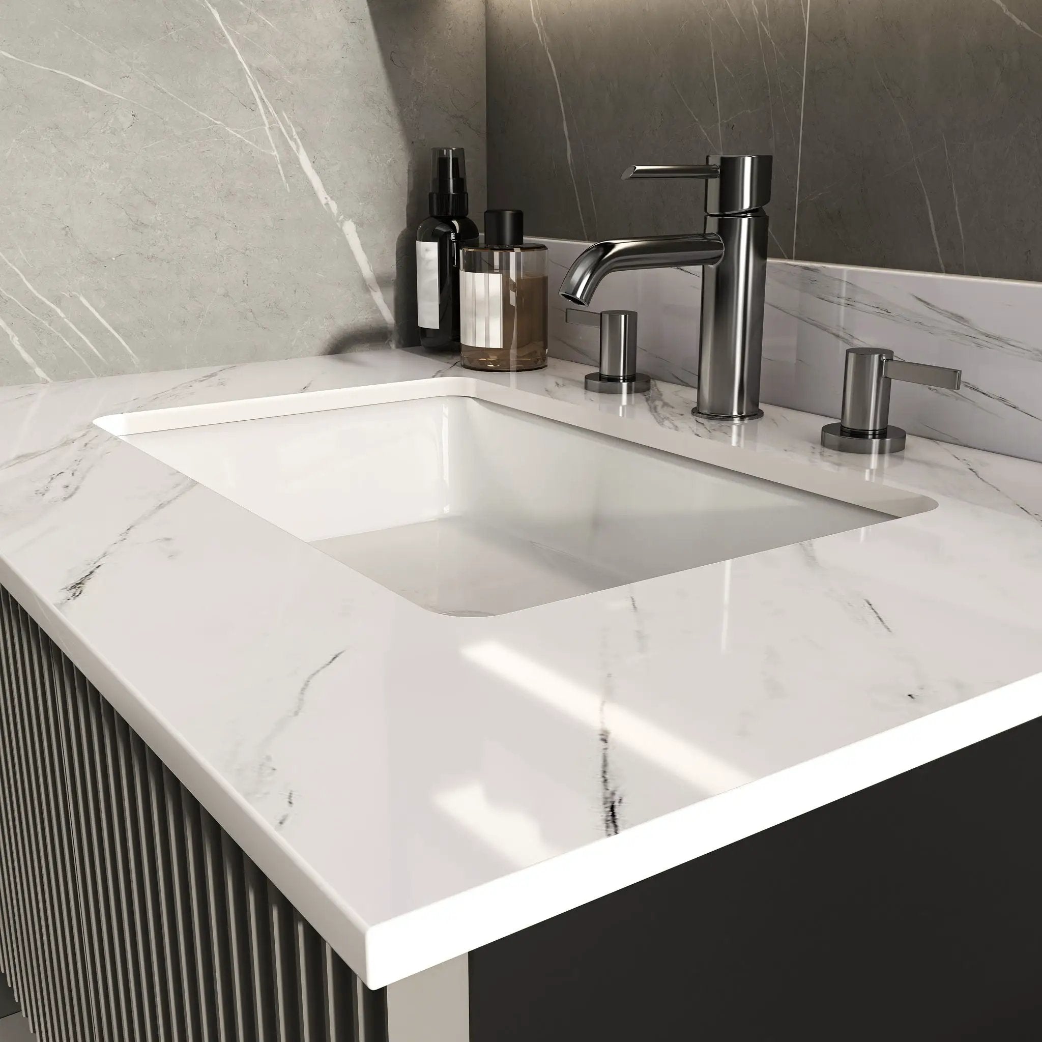 Bianco Carrara Venato Elegant Marble Vanity Top, Bathroom Vanity With Undermount Sink, Sintered Stone by HouseOfZazla