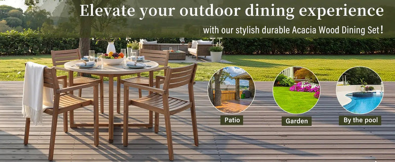 U_STYLE 5-Piece Outdoor Dining Set with Acacia Wood Chairs by HouseOfZazla
