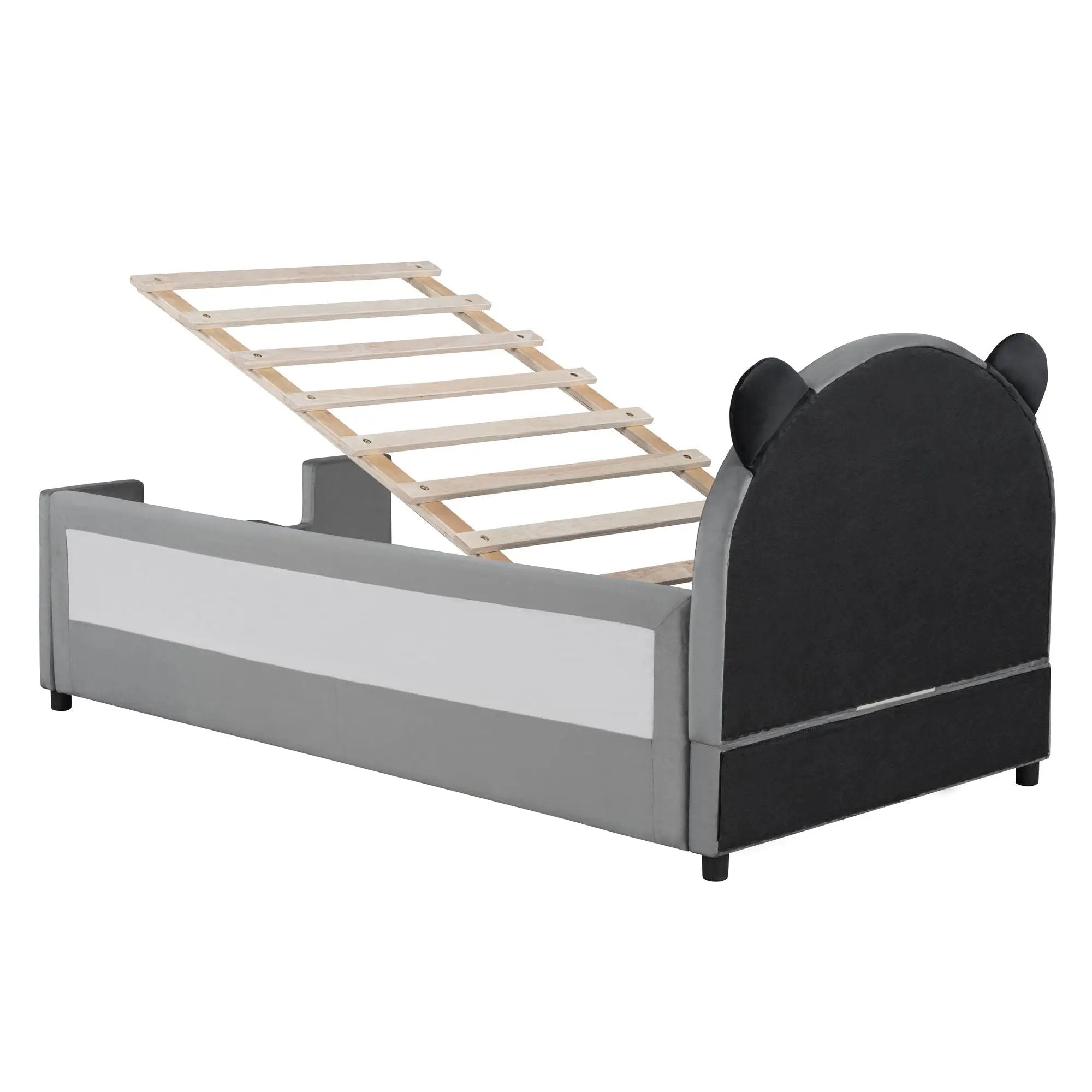 Upholstered Daybed With Bear Shaped Headboard, Hydraulic System And Breathable Fence by HouseOfZazla