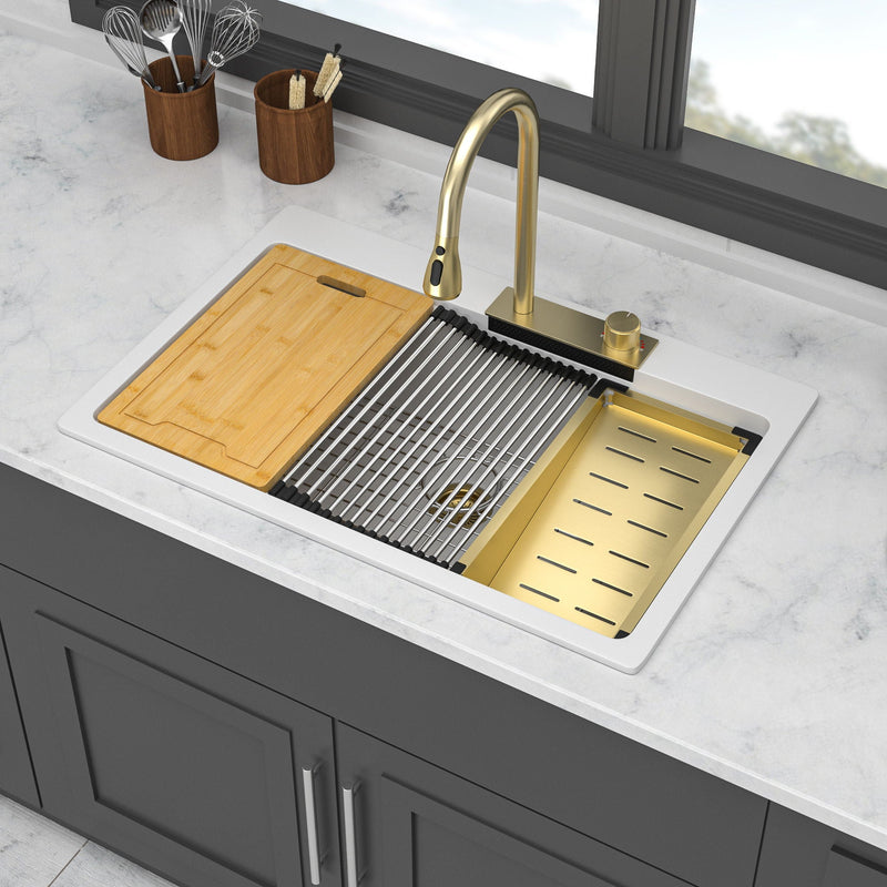 Waterfall Kitchen Sink With Pull Out Faucet & Cup Washer by HouseOfZazla
