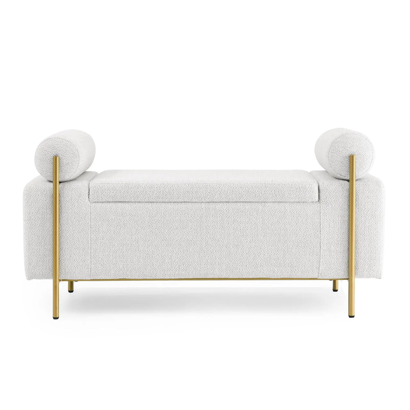 Elegant Upholstered Storage Bench With Cylindrical Arms And Iron Legs, by HouseOfZazla