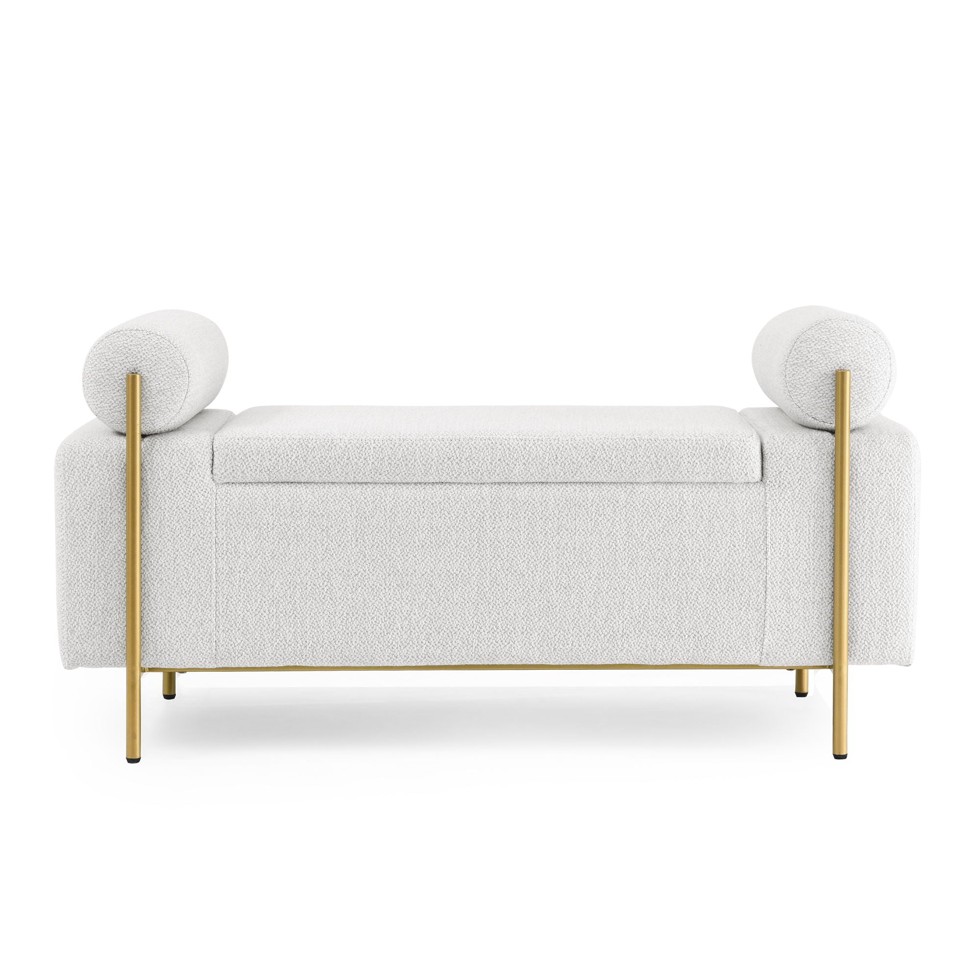 Elegant Upholstered Storage Bench With Cylindrical Arms And Iron Legs, by HouseOfZazla