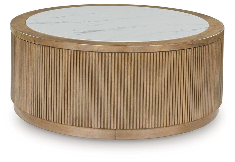 Camdill - Round Cocktail Table - Light Brown / White by Unique Piece Furniture