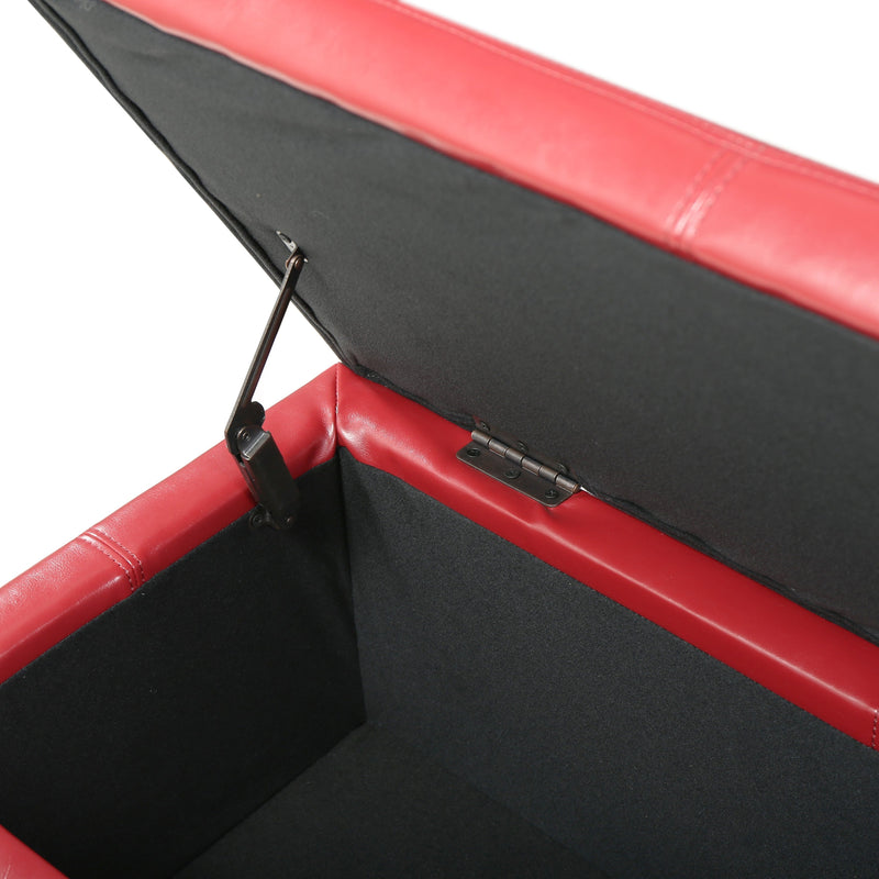 Upholstered PU Leather Storage Ottoman, Solid Wooden Legs by HouseOfZazla