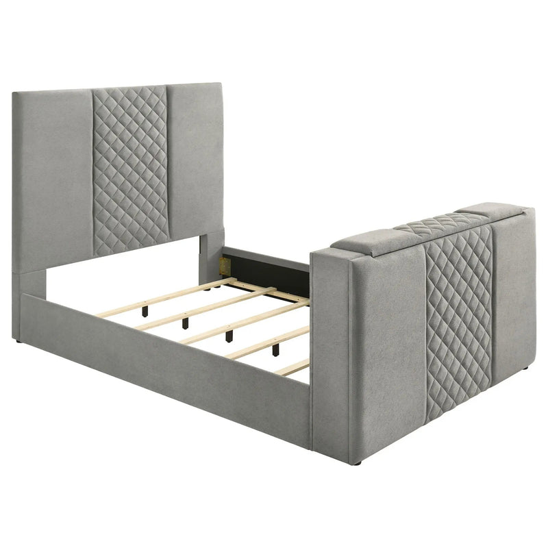 Tara 61-inch Upholstered Queen Panel TV Bed Grey by Unique Piece Furniture