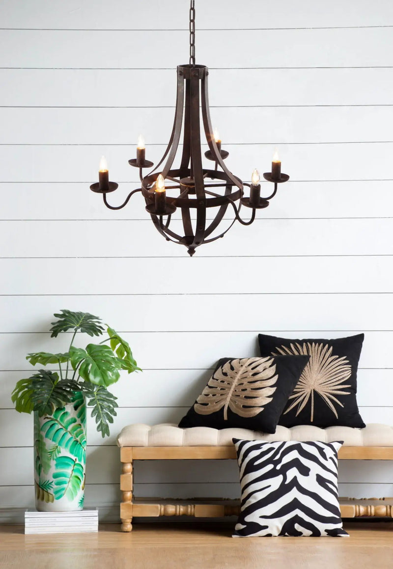 6 Light Metal Chandelier, Hanging Light Fixture With Adjustable Chain For Kitchen, Bulb Not Included - Black by HouseOfZazla