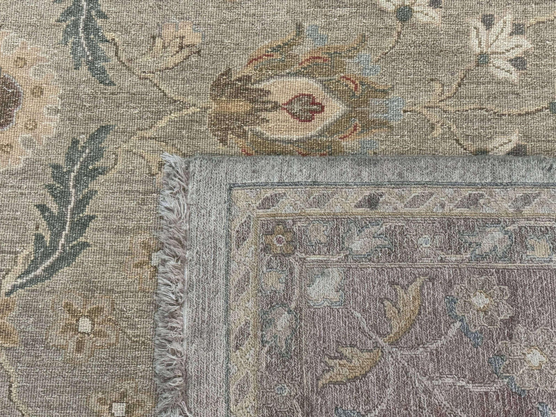 Large Turkish Soumak Rug 10x14, Flatweave Dhurrie, Handmade, Light Green and Salmon by Jewel Rugs