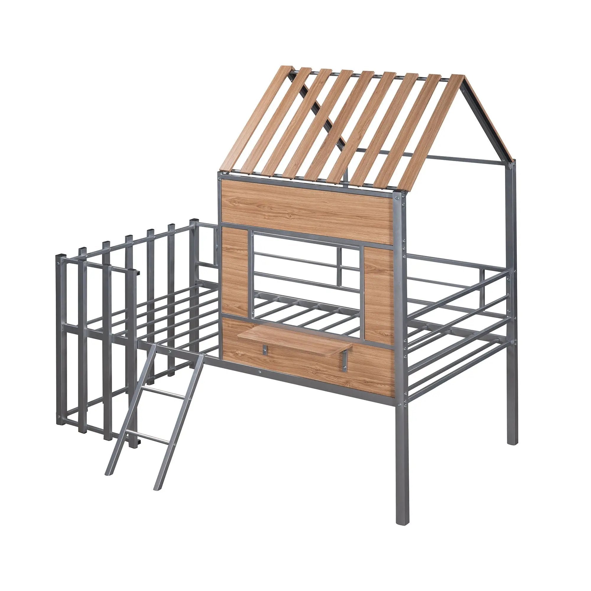 Loft Bed With Roof, Window, Guardrail, Ladder by HouseOfZazla
