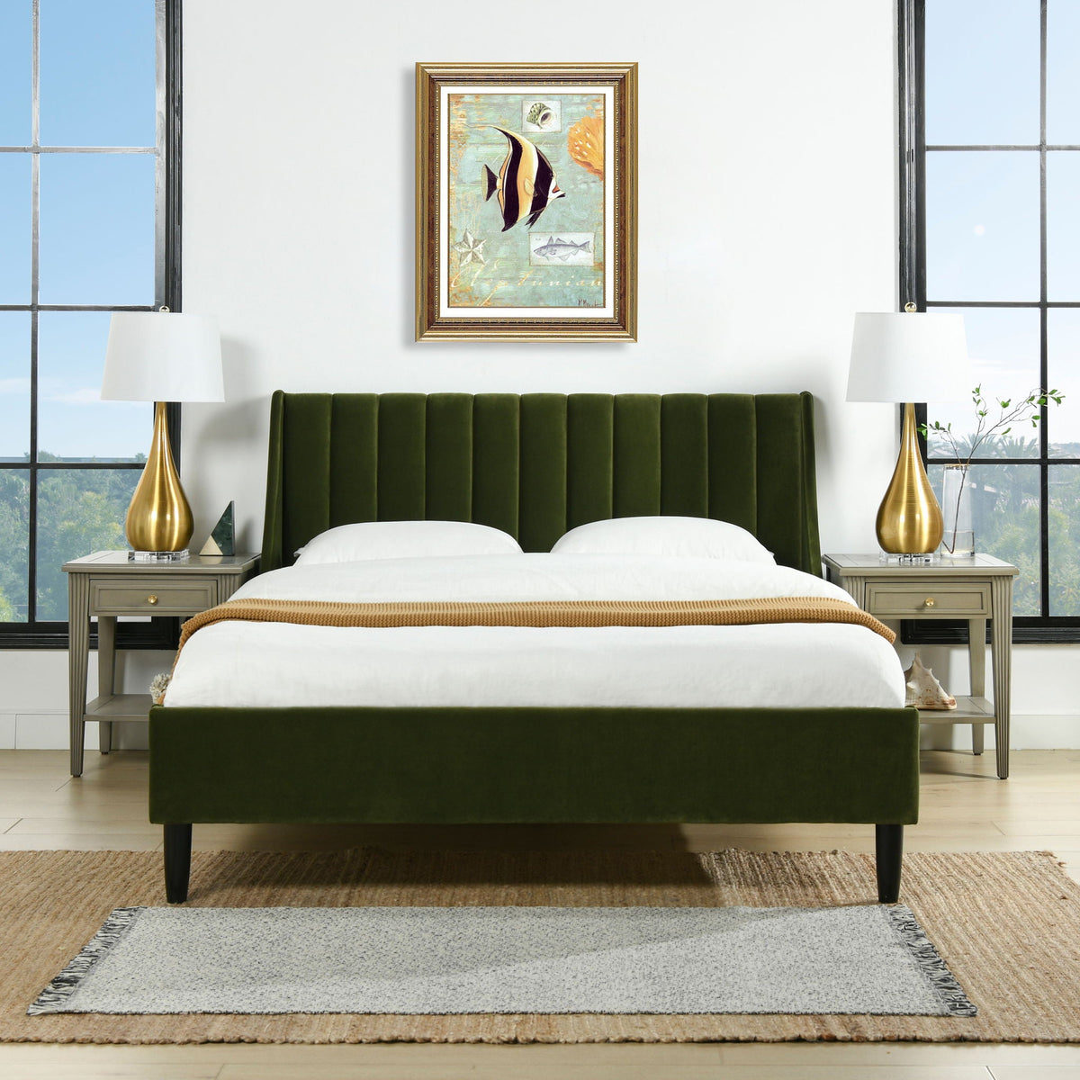 Vertical Tufted Modern Headboard Platform Bed Set with Upholstered Finish - Multiple Colors, photo 9 of 40