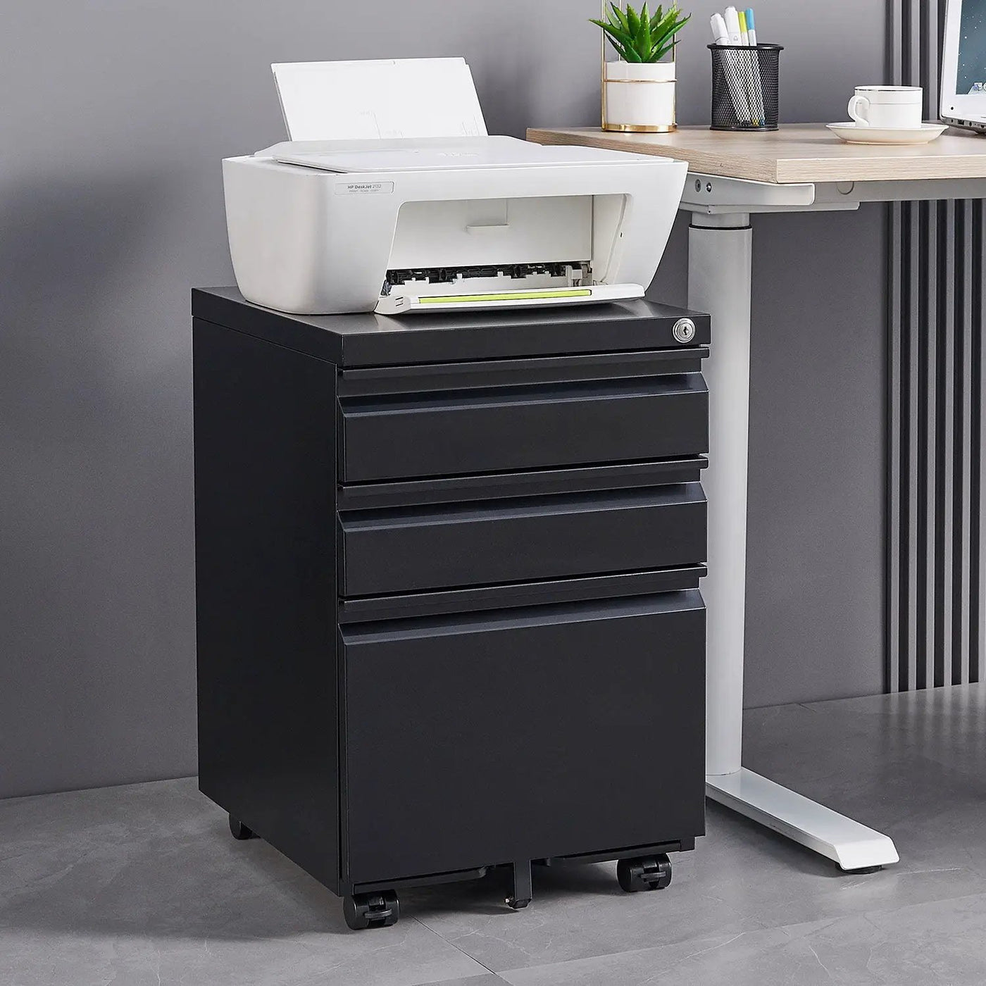 Contemporary 3 Drawer Mobile Filing Cabinet With Lock, Metal Office Storage For Legal / Letter Size by HouseOfZazla