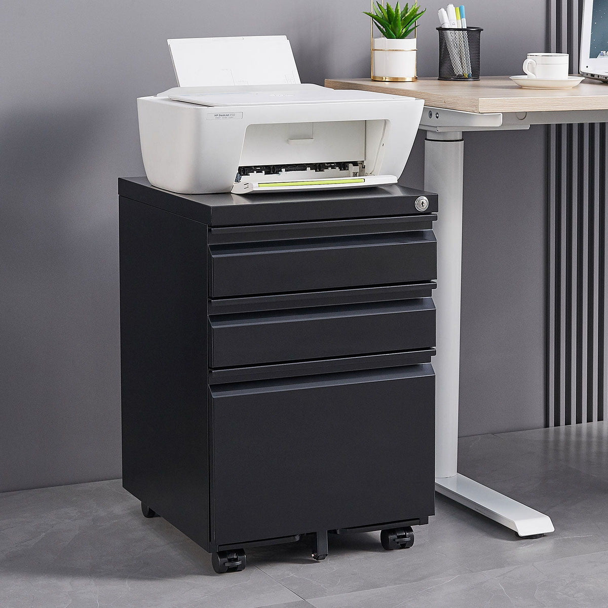 Contemporary 3 Drawer Mobile Filing Cabinet With Lock, photo 4 of 8