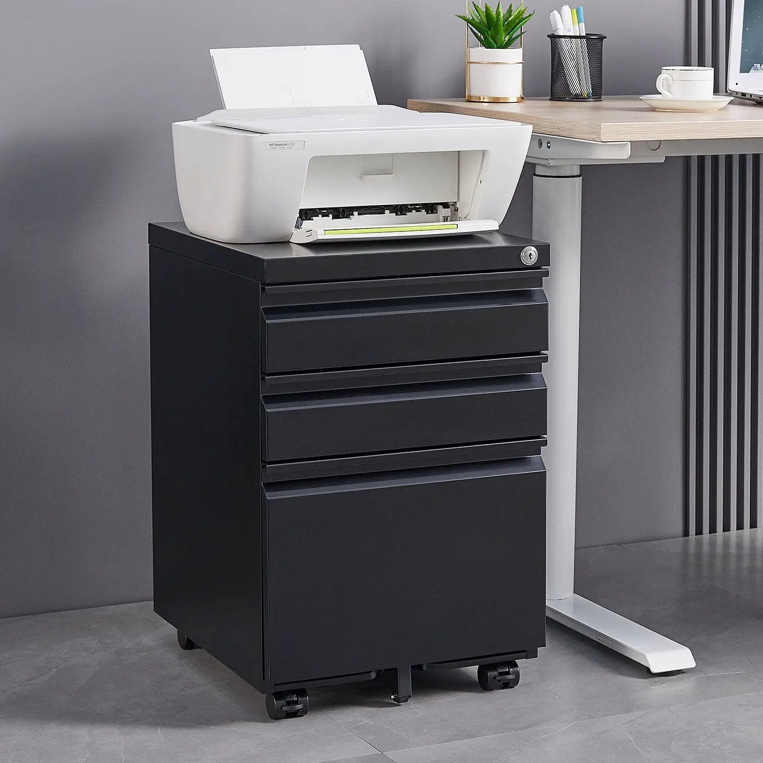 Contemporary 3 Drawer Mobile Filing Cabinet With Lock, Metal Office Storage For Legal / Letter Size by HouseOfZazla