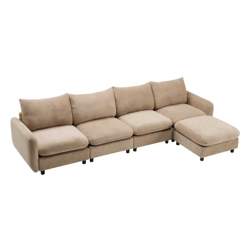 130 in. Oversize 5-Piece Modular Velvet Sectional Sofa with Ottoman by HouseOfZazla