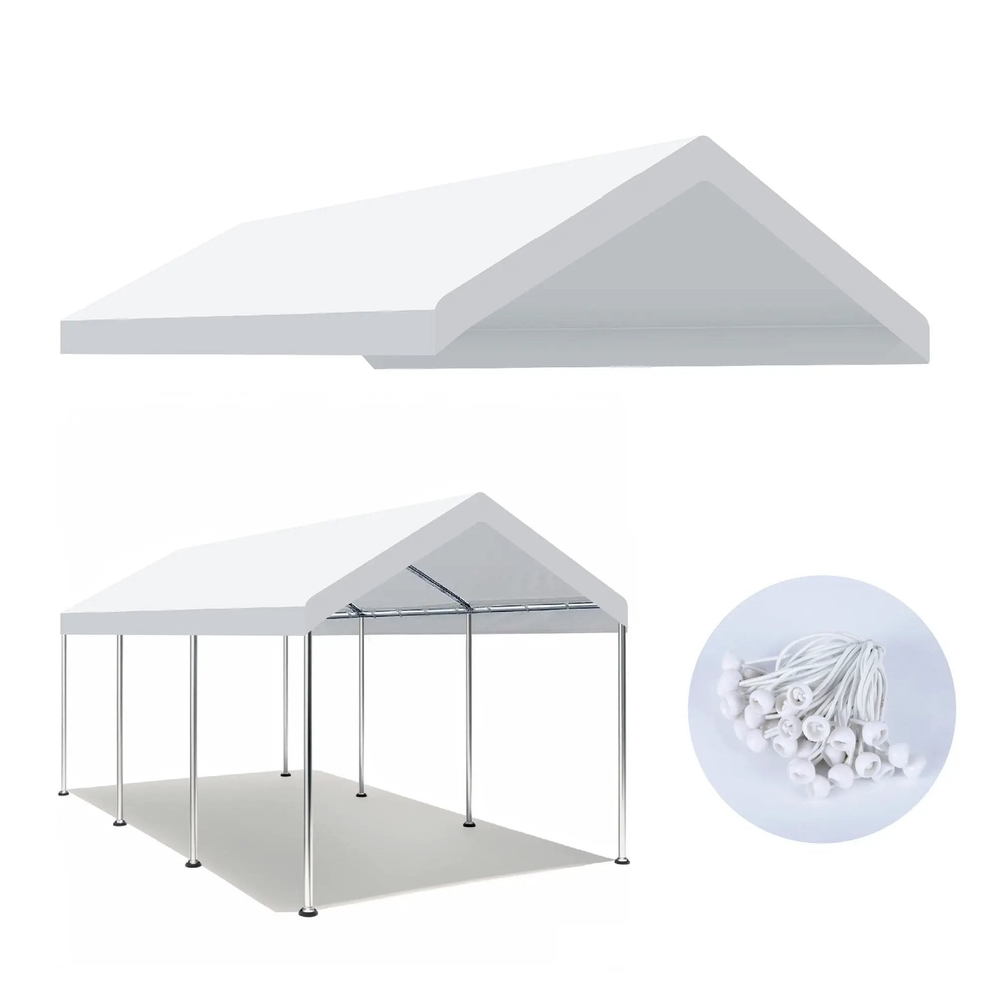 10 X 20 Ft Carport Canopy Cover Replacement Heavy Duty Waterproof Fabric With 36 Bungee Cords UV & Tear Resistant (Cover Only) - White by HouseOfZazla