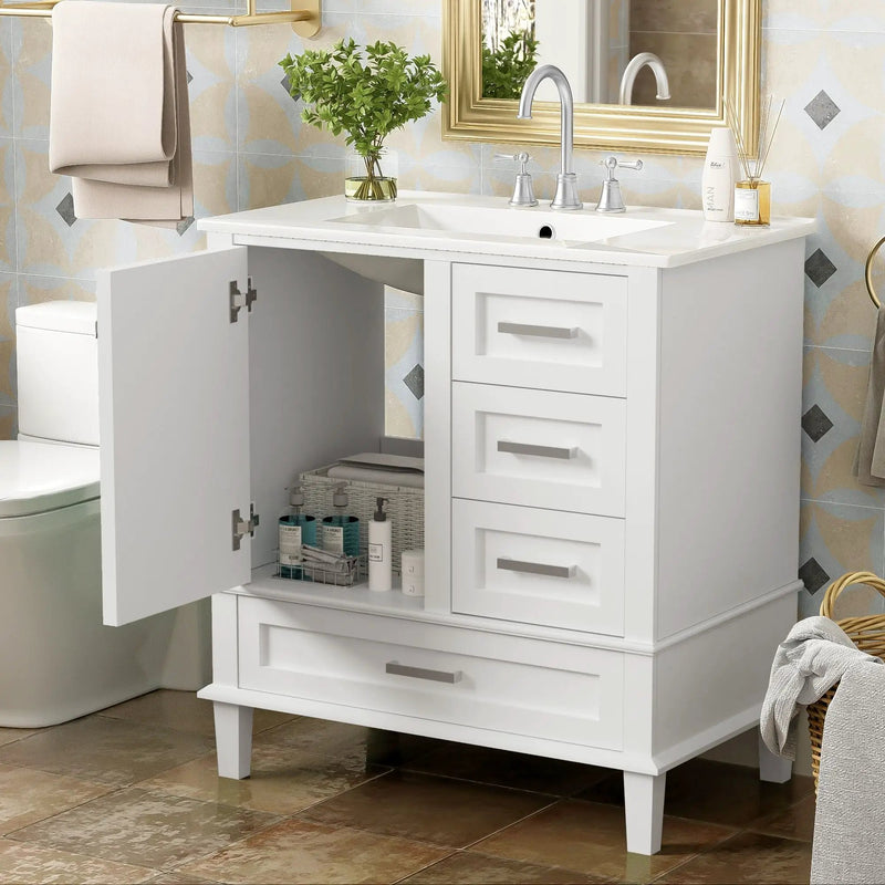 Bathroom Vanity, Modern Bathroom Cabinet With Sink Combo Set, Bathroom Storage Cabinet With A Soft Closing Door And 3 Drawers, Solid Wood Frame by HouseOfZazla