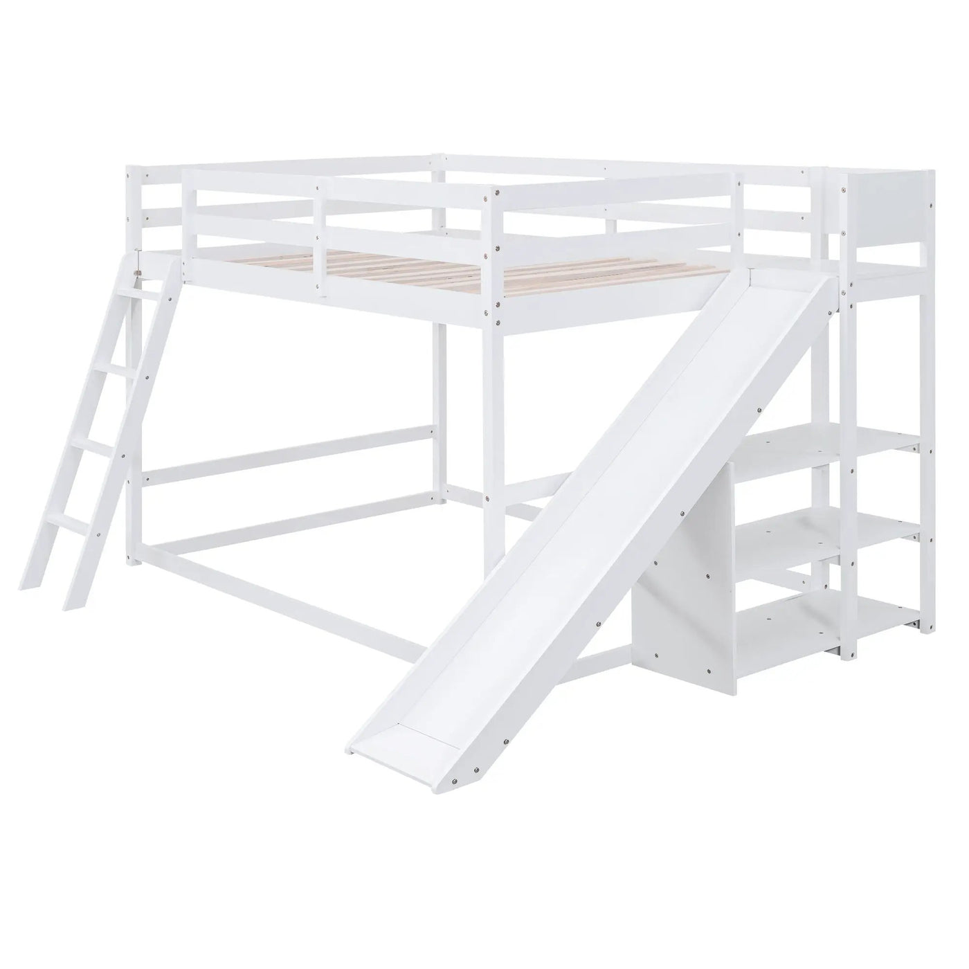 Bunk Bed With Ladder, Slide, And Shelves Pine Wood by HouseOfZazla