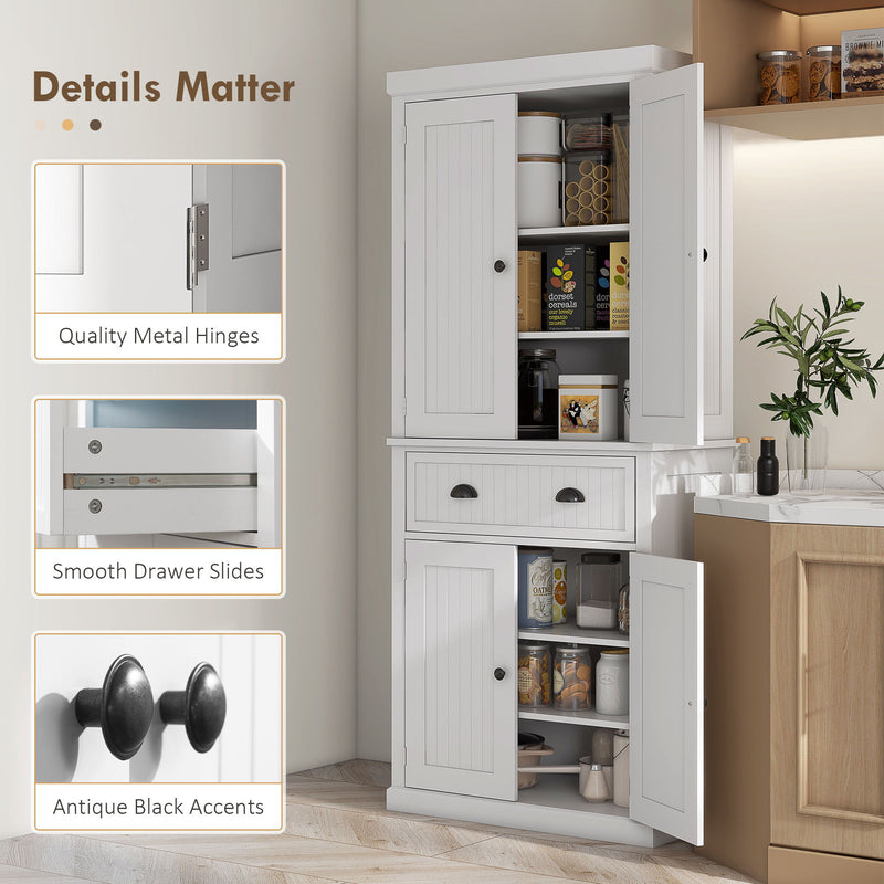 72" Tall Kitchen Pantry Cabinet with Adjustable Shelves and Drawer - White, photo 4 of 9