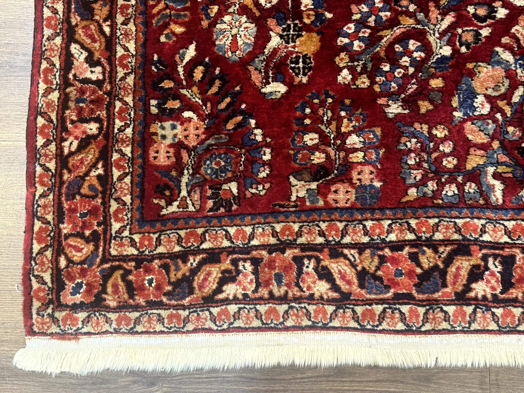 Antique Persian Sarouk Rug 4x6, Floral, Red, Wool Hand Knotted Fine 225 KPSI by Jewel Rugs