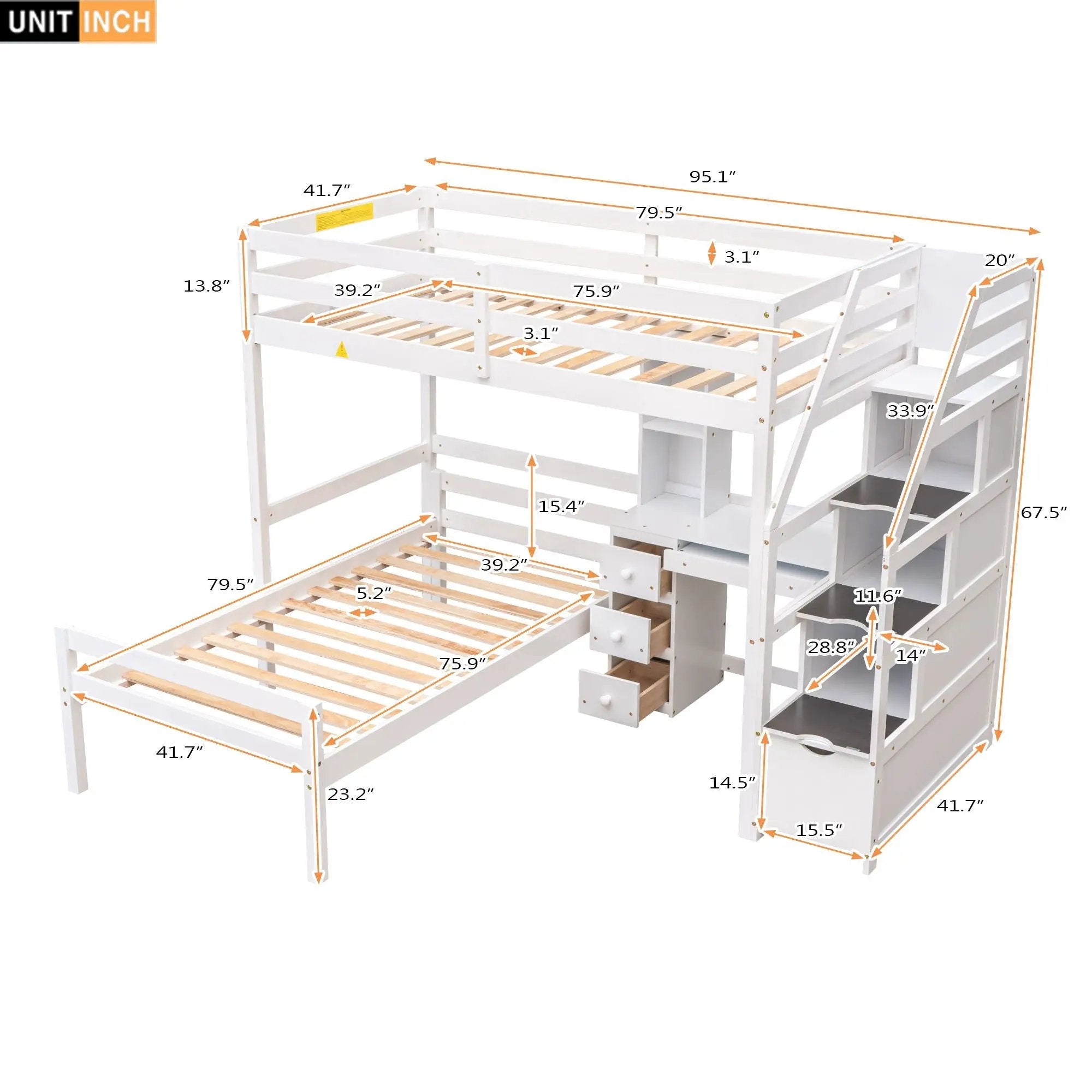 Loft Bed With Stand Alone Bed, Storage Staircase, Desk, Shelves, And Drawers by Unique Piece Furniture