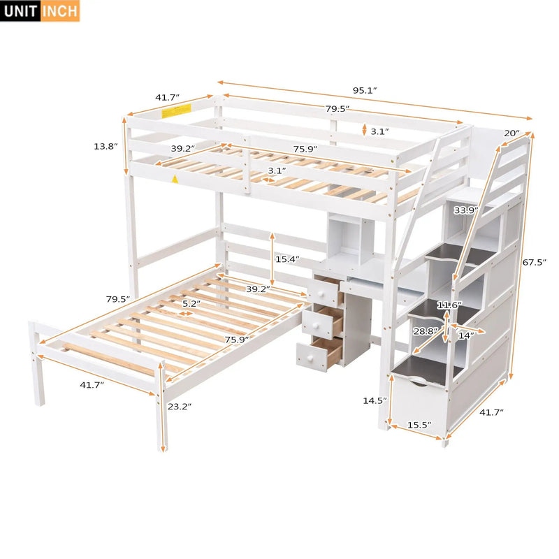 Loft Bed With Stand Alone Bed, Storage Staircase, Desk, Shelves, And Drawers by Unique Piece Furniture