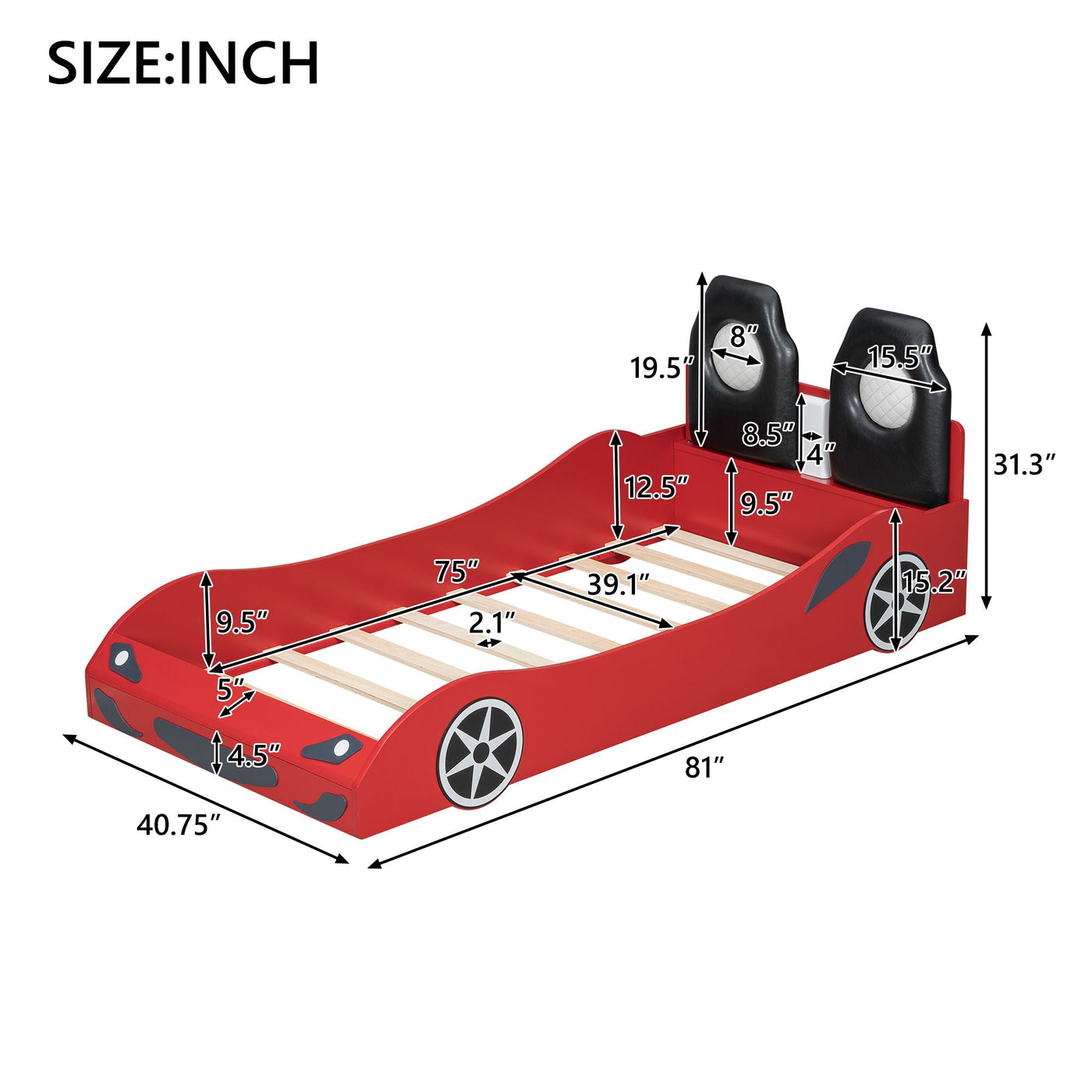 Race Car Shaped Platform Bed With LED And Upholstered Backrest In by HouseOfZazla