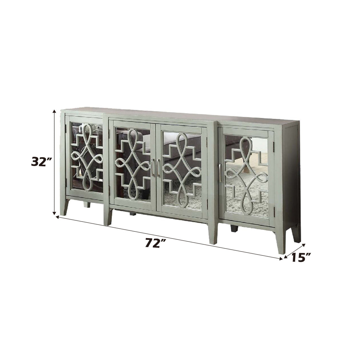 Mirrored Accent Console Cabinet with Solid Wood Legs - Black or Gray, photo 4 of 8