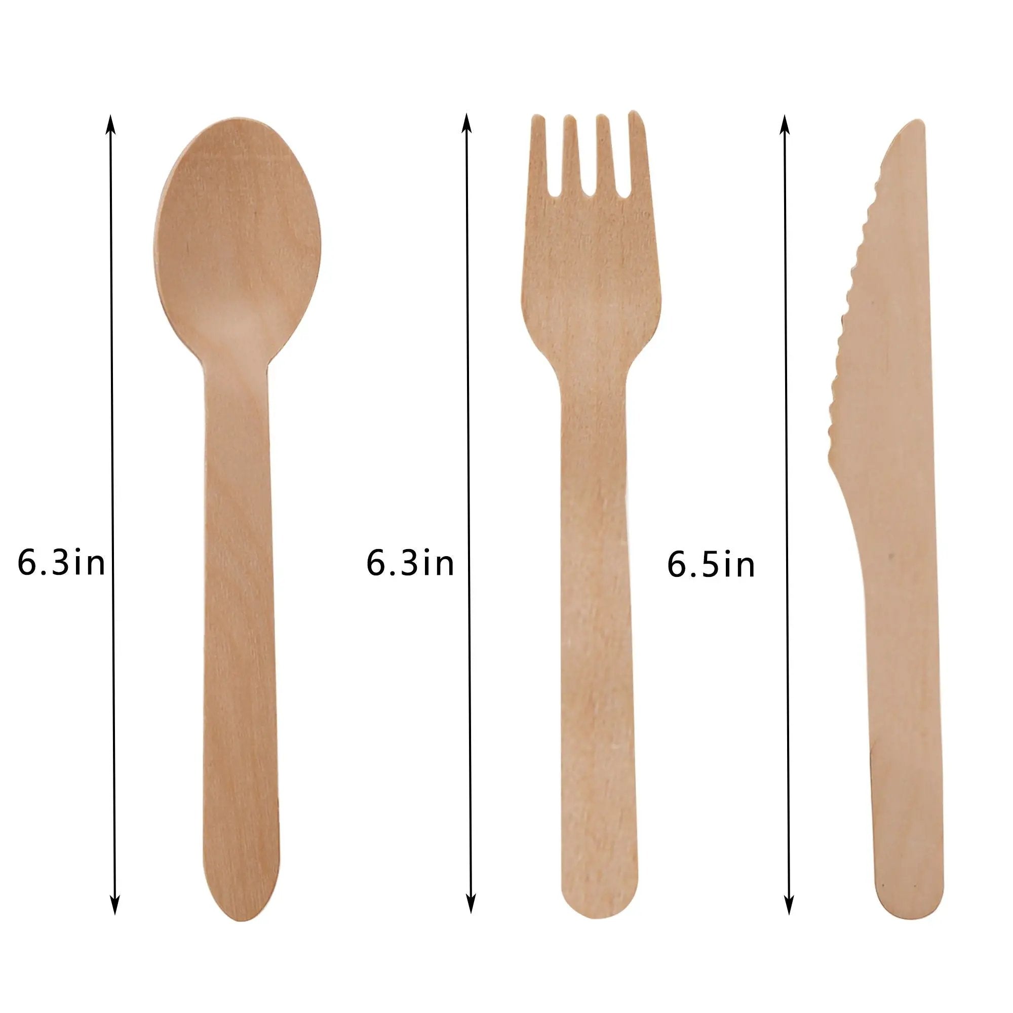 Wooden Compostable Utensils Set 300 Pieces 100 Forks 100 Spoons 100 Knives Sturdy Wood Disposable Cutlery Eco Friendly Biodegradable Utensils For Party Free From Plastic Cutlery Set For Eating - Natural Wood by HouseOfZazla