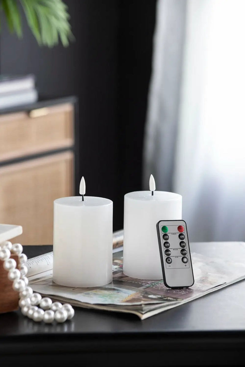 LED Candles With Wick And Remote Control Timer (Set of 2) - White by Unique Piece Furniture