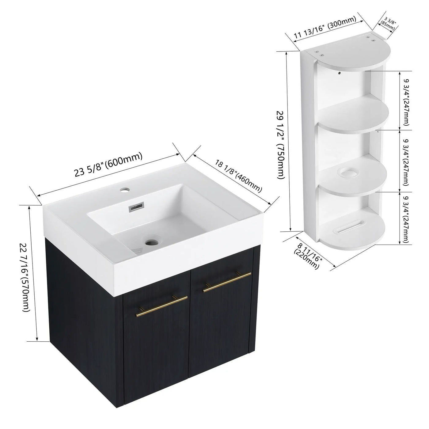 Modern Wall Mounted Bathroom Vanity With Resin Sink and Storage Rack by HouseOfZazla
