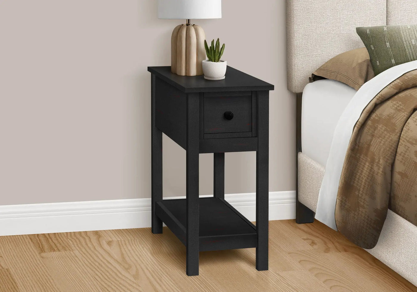 Accent End Table, 2 Tier, Narrow, Lamp, Storage Drawer, Charming Design by HouseOfZazla