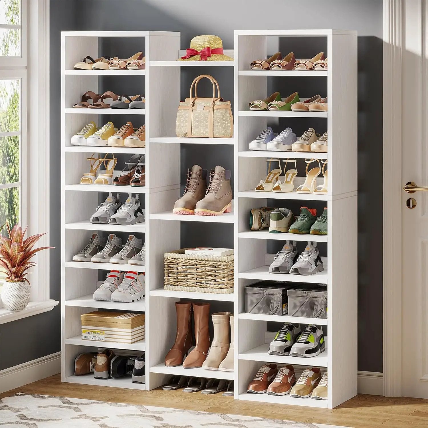 14 Tier Shoe Storage Cabinet With 23 Open Cubbies, 46 Pairs Capacity Entryway Organizer - White by HouseOfZazla