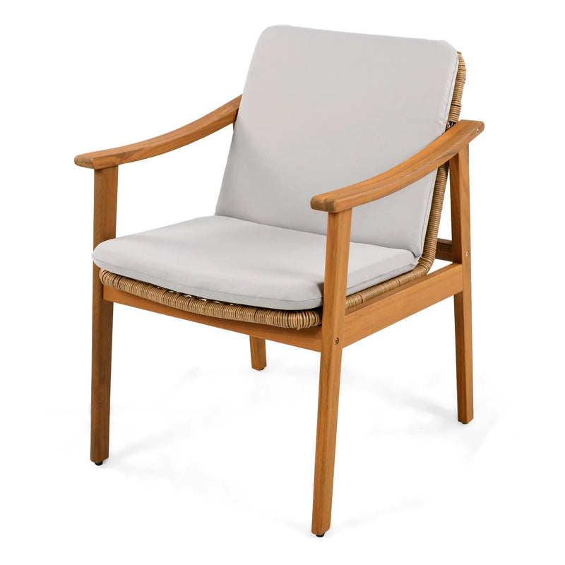 Outdoor Dining Chairs Set of 2, Teak Color Acacia Wood Frame by HouseOfZazla