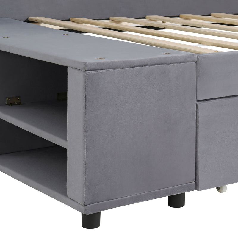 L Shaped Upholstered Platform Bed With Storage And Drawers by HouseOfZazla