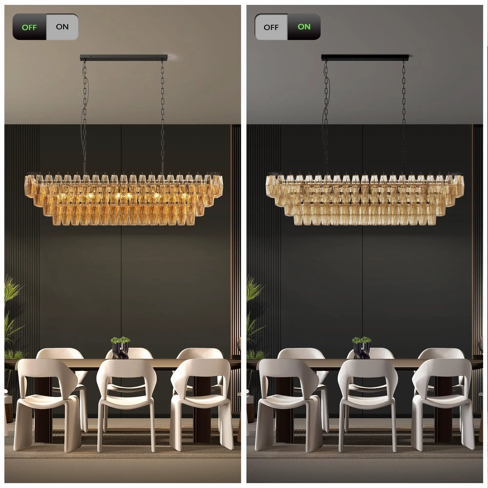 54-Inch Black Rectangular 12-Light Smoke Glass Chandelier by HouseOfZazla