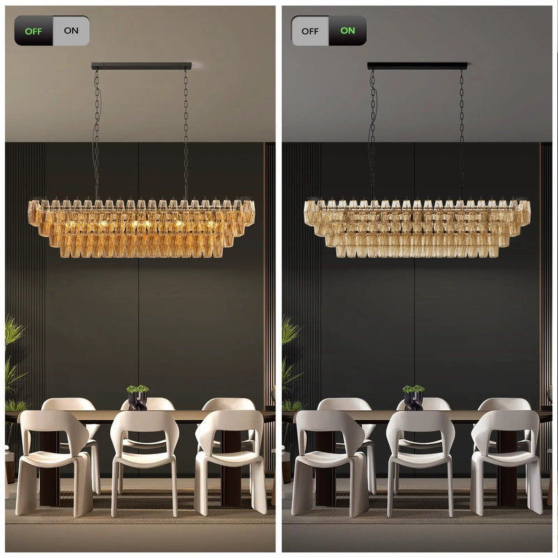 54-Inch Black Rectangular 12-Light Smoke Glass Chandelier by HouseOfZazla
