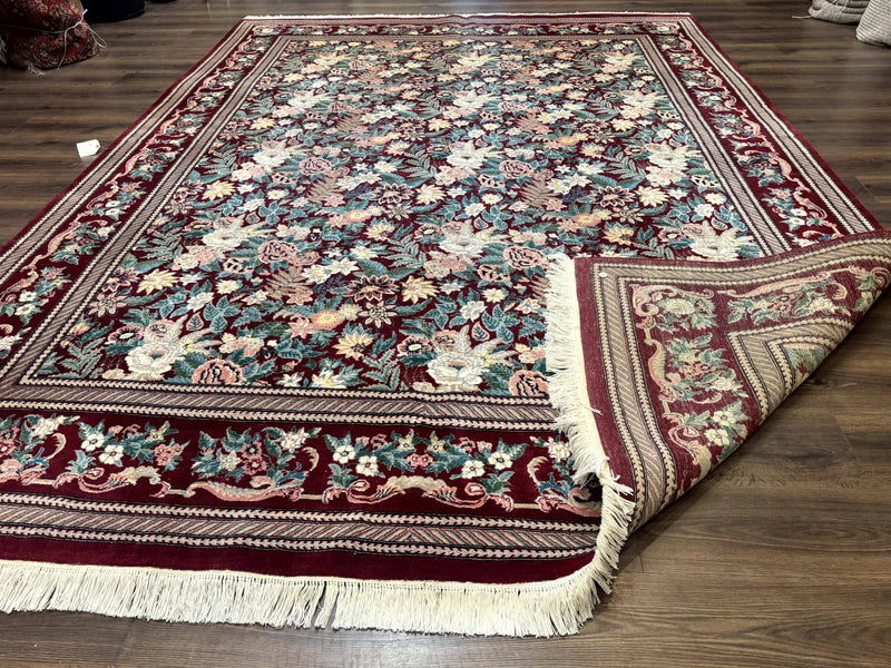 Pakistani Rug 9x12 William Morris Maroon Vintage Floral Wool by Jewel Rugs