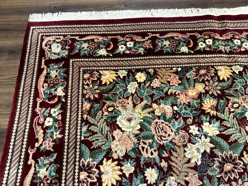 Pakistani Rug 9x12 William Morris Maroon Vintage Floral Wool by Jewel Rugs