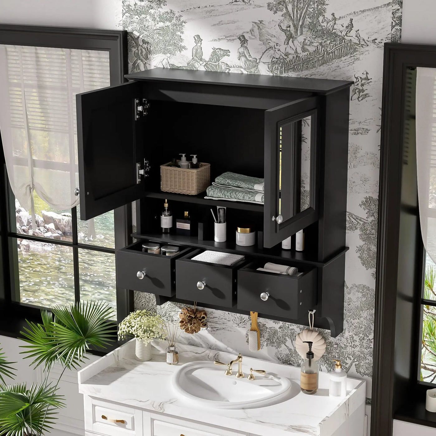 Modern Bathroom Mirror Cabinet With Drawers, Organizer Hooks, And High-Definition Mirrors by Unique Piece Furniture