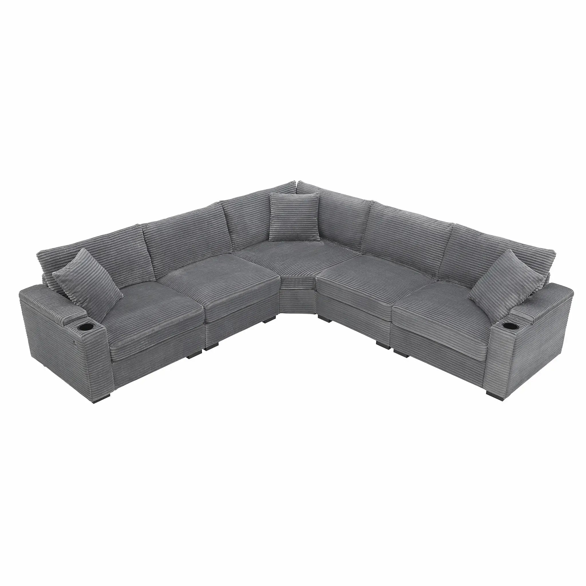 Convertible L Shaped Sectional Corner Couch With Armrest Storage Cup Holders USB Charger, Irregular Corner Oversized Comfy Modular Sofa by HouseOfZazla