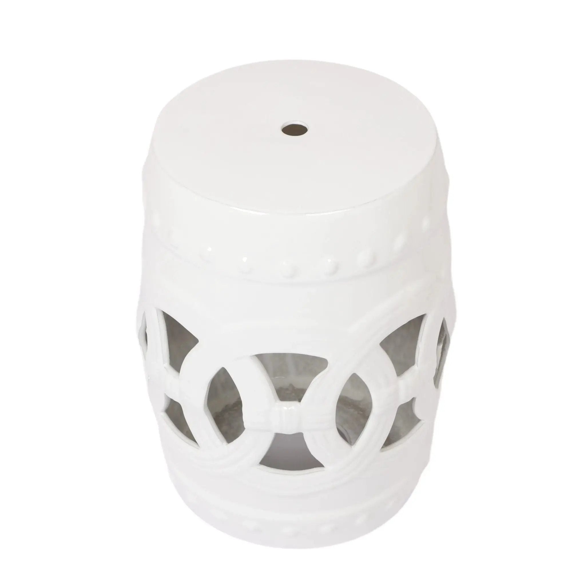 Elegant Glazed Ceramic Drum Stool Indoor / Outdoor Side Table Accent Garden Stool - White by HouseOfZazla