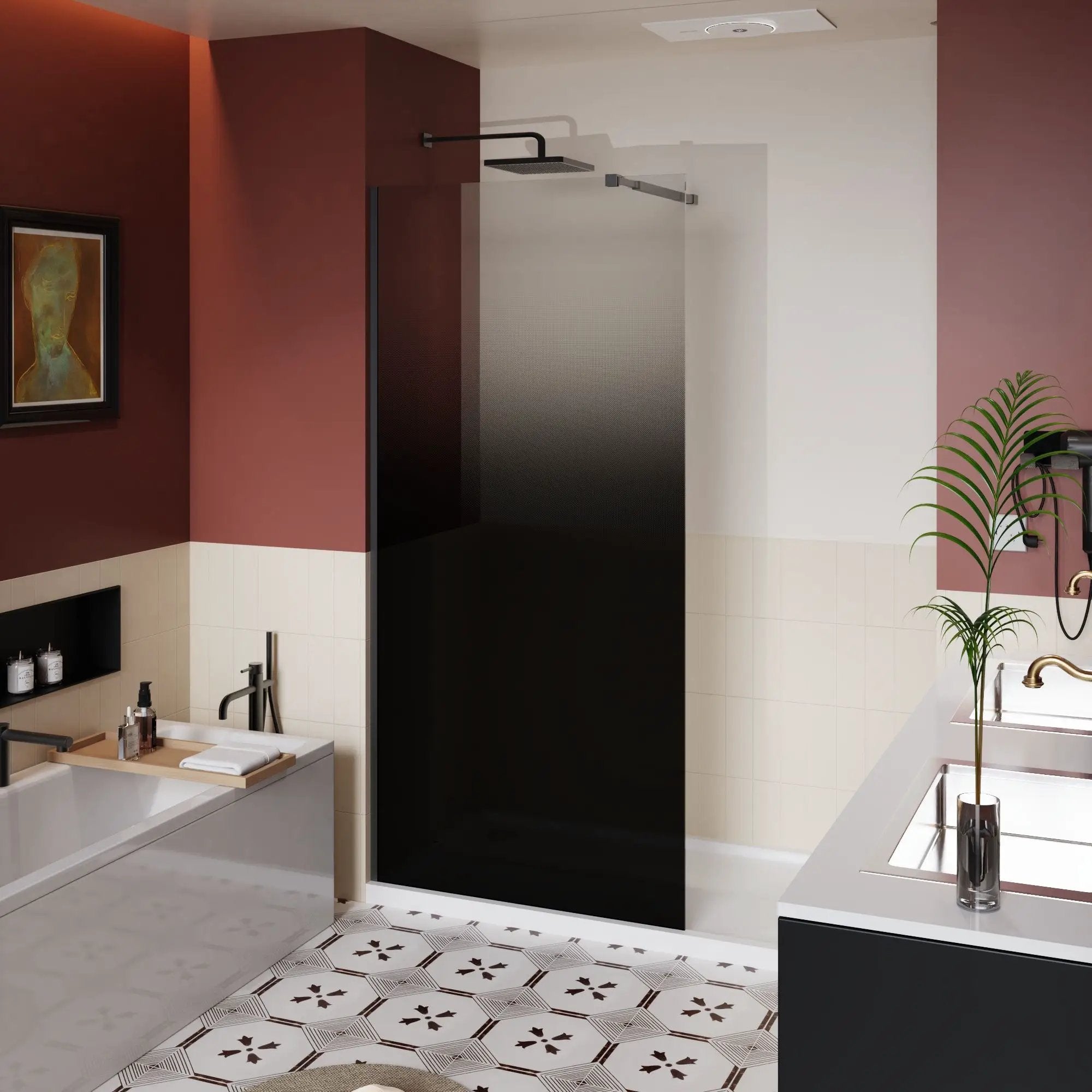 Gradient Shower Door With Handle - Matt Black by HouseOfZazla