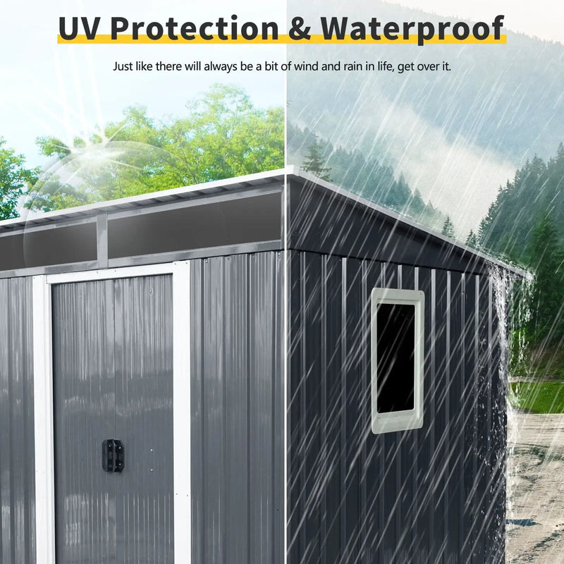 Outdoor Metal Storage Shed With Window And Transparent Plate For Garden, Lawn by HouseOfZazla