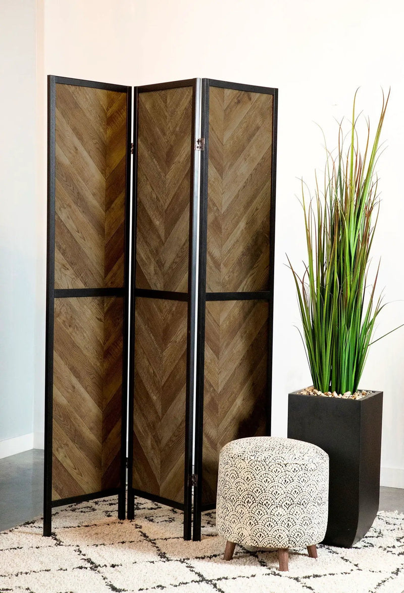 Marlene 3-Panel Room Divider Folding Screen Rustic Tobacco by Unique Piece Furniture