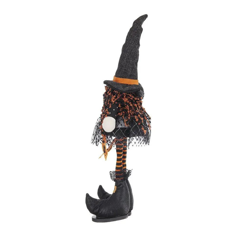 Standing Gnome With Banner & Spring Body, For Halloween Decor - Black / Orange / White by HouseOfZazla