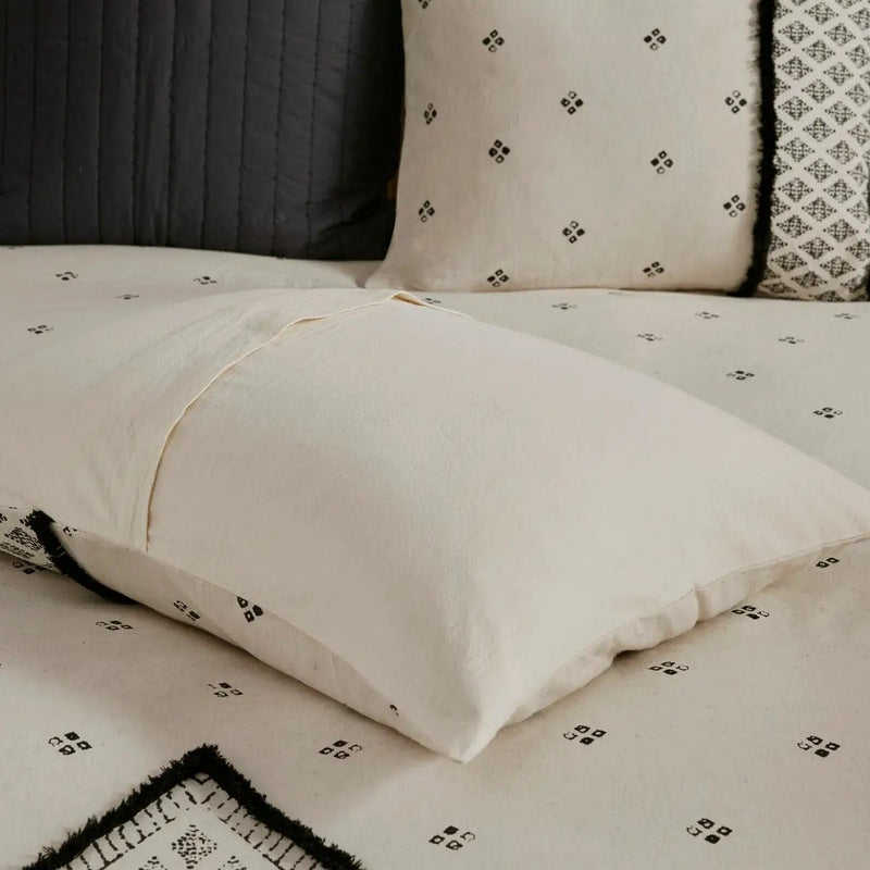 3 Piece Cotton and Flax Linen Blend Comforter Set Natural Full/Queen by HouseOfZazla