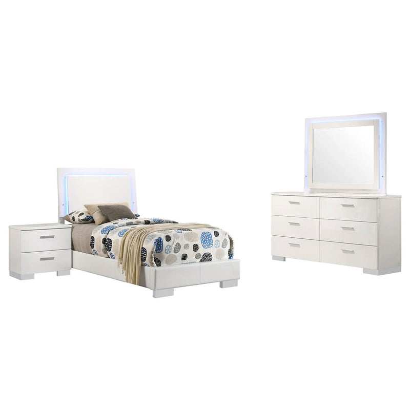 Felicity 4-piece Twin Bedroom Set White High Gloss by Unique Piece Furniture